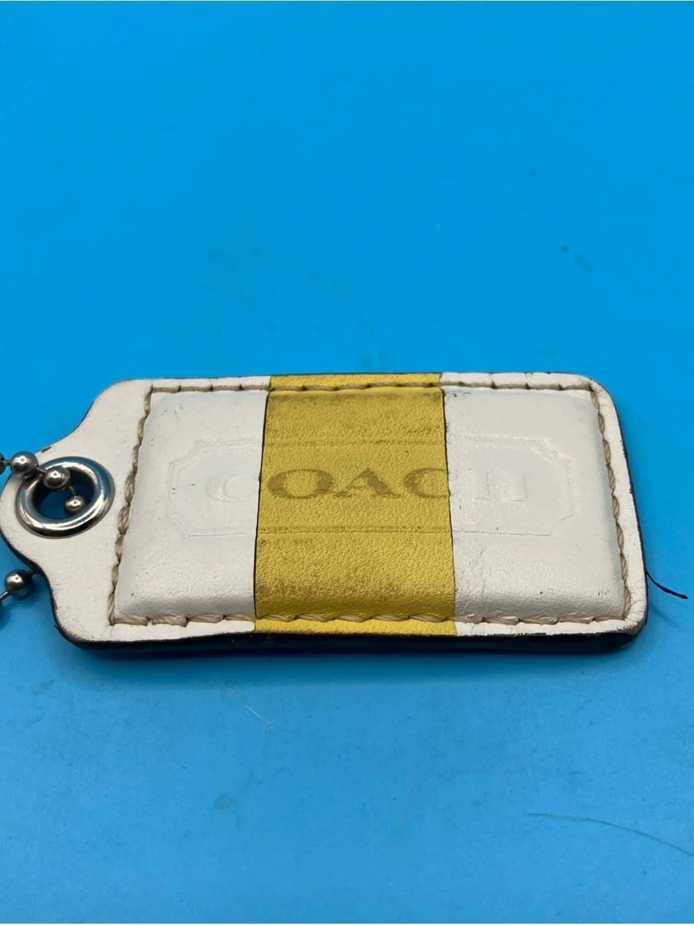 Coach Candy Stripe Leather Tag Bag Charm